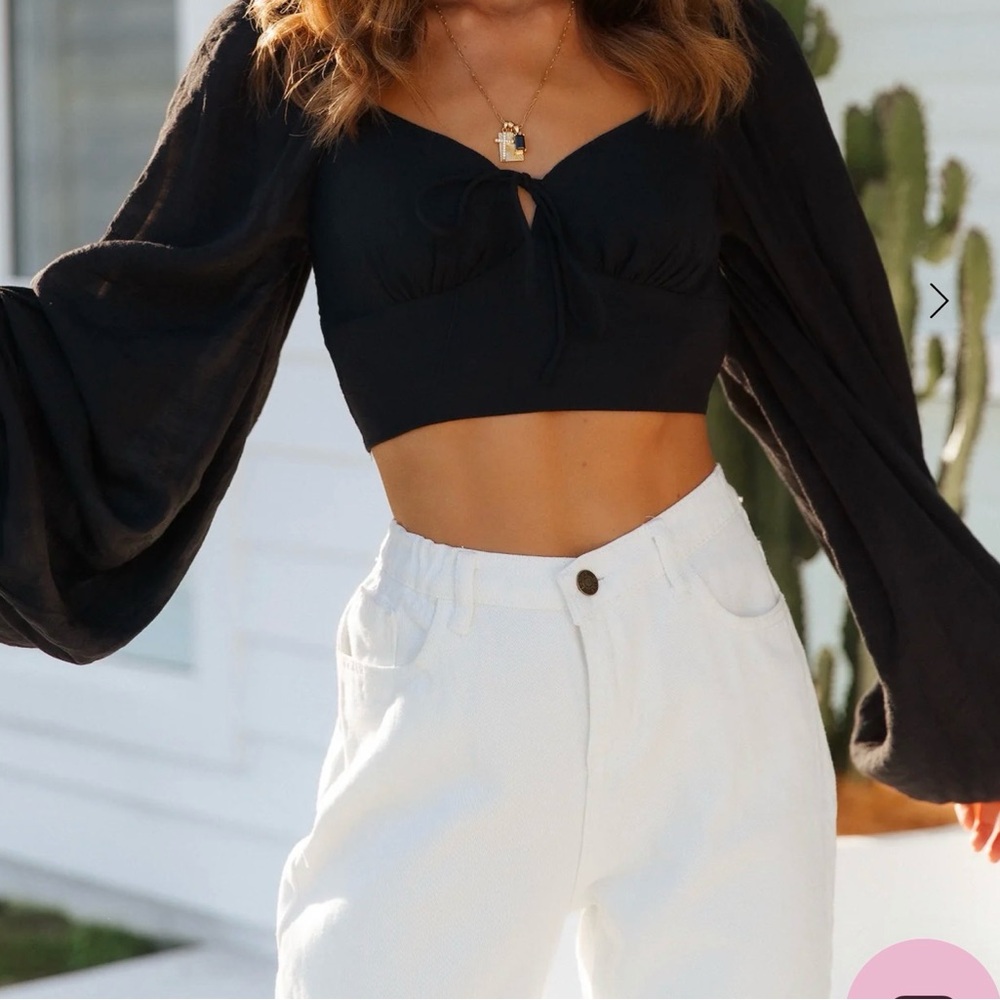 Zara Black Cropped Puff Sleeve Top Size Medium